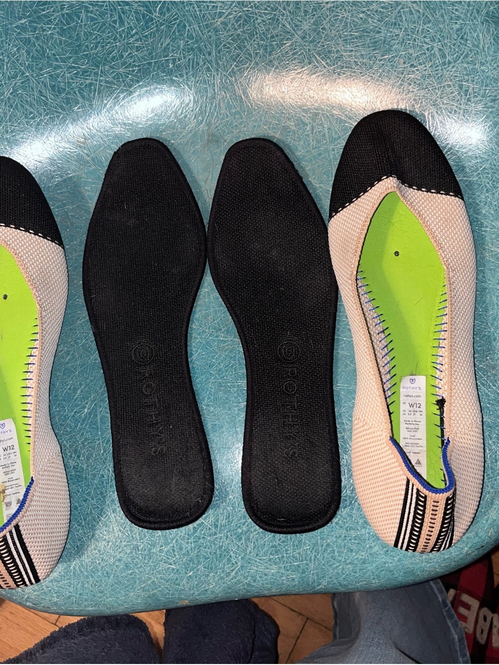 Rothy's Black and Cream Knit Ballet Flats